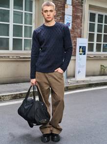 Manfinity Homme Men's Solid Color Crew Neck Long Sleeve Casual Knit Sweater For Autumn/Winter - Royal Blue - View 5