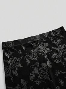 Flirla Plus Size Women Elegant High Waist Jacquard Velvet Mermaid Skirt, Wine Red For Party And Celebration - Black - View 3