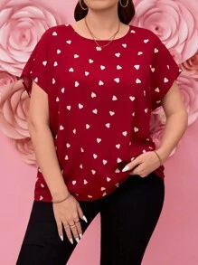 SHEIN LUNE Blouse romantique élégante à imprimé cœur grande taille. Romantique, décontractée, idéale pour la Saint-Valentin, les anniversaires, le Nouvel An, les sorties, le bureau et les occasions décontractées.