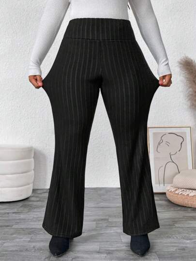 SHEIN VCAY Plus Size Elastic Fitted Flare Pants, Casual Daily Wear Valentine's Day Outfits Romantic