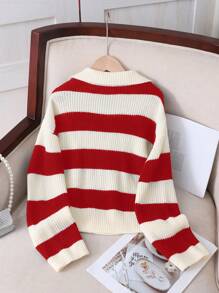 SHEIN Leap Crew Tween Girl Collegiate Casual Ribbed Turtleneck Sweater, Autumn/Winter - Multicolor - View 2