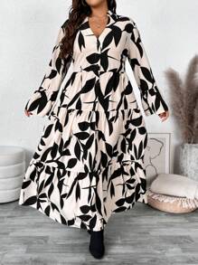 SHEIN VCAY Plus Size Holiday Patchwork Midi Dress, Casual & Fashionable For Everyday Dresses For Women Elegant Valentine's Day Outfits Romantic