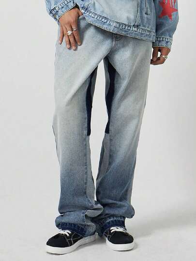 Street Life Pantalones vaqueros informales de hombre con pierna ancha y acabado lavado