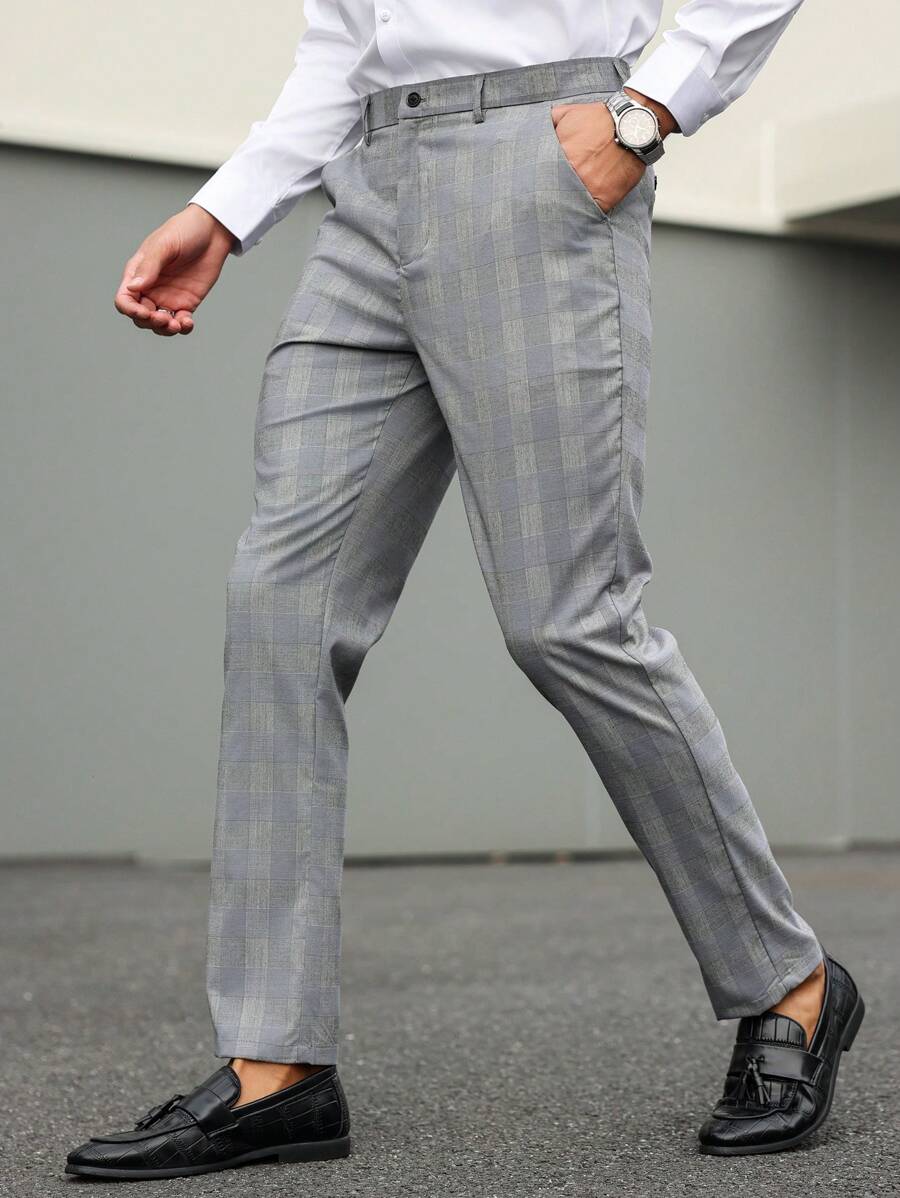 Manfinity Mode Men's Striped Pocket Straight-Leg Casual Formal Trousers - Grey - View 1