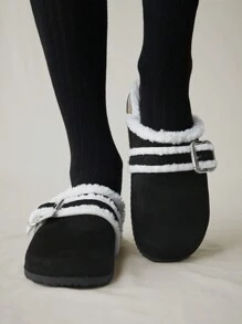 Solecia Women Metal Buckle Casual Fashion Black Fluffy Slippers For Christmas And New Year Holiday Vibe Fall And Winter - Black - View 8