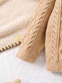 SHEIN Baby Girl Minimalist Solid Color Textured Knit Thickened Warm Sweater Set, Suitable For Autumn/Winter Wear And Ideal For Keeping Warm And Casual Wear - Mocha Brown - View 5