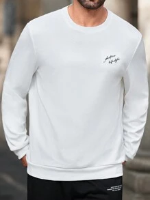 Manfinity Homme Men's Casual Letter Print Pullover Sweatshirt For Autumn - White - View 4