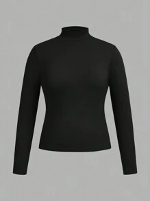 SHEIN Essnce Plus Size Women's T-Shirt, 4 Pieces, High Neck Long Sleeve Top, Out Top,Cute Tops Spring Clothes