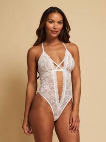 TryMe 性感 X 前蕾丝露背吊带紧身衣 - 白色 - 查看 6