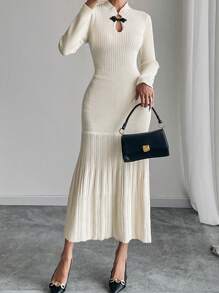 Chiquease 长袖公主裙，女士针织连衣裙，秋季女装，仙女风格连衣裙，冬季女装，秋季女装 - 杏色 - 查看 6