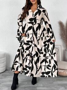 SHEIN VCAY Plus Size Holiday Patchwork Midi Dress, Casual & Fashionable For Everyday Dresses For Women Elegant Valentine's Day Outfits Romantic