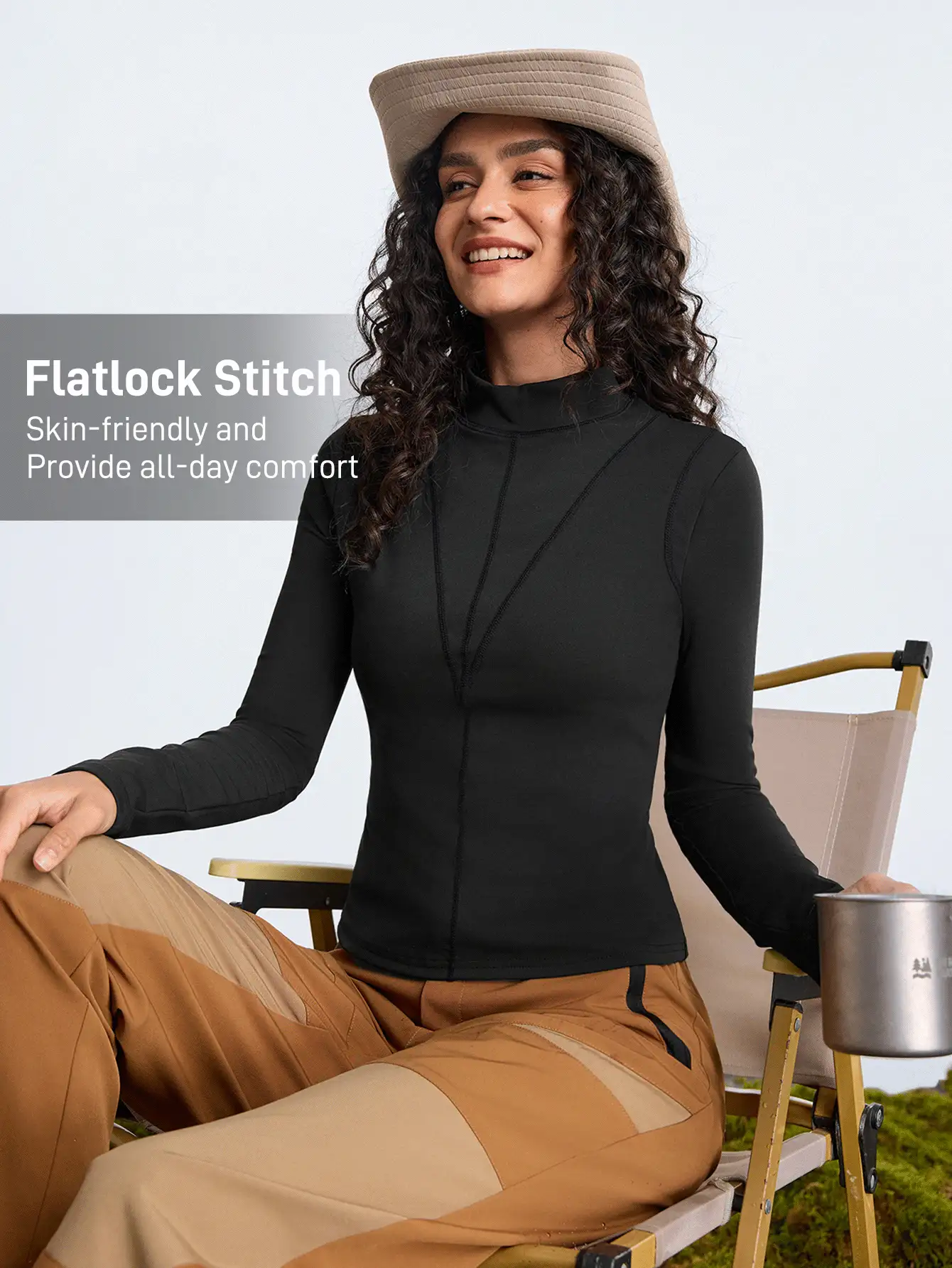 In My Nature 女士户外徒步露营运动服城市通勤保暖羊毛高领长袖 T 恤