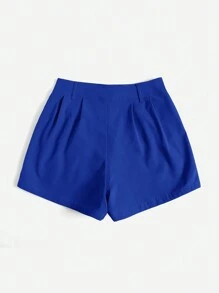 SHEIN Essnce 编织休闲纯色短裤，简约时尚，适合日常穿着 - 寶藍色 - 查看 2