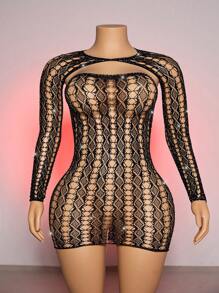 Conjunto de lencería sexy de talla grande para mujer con diseño calado y de strass