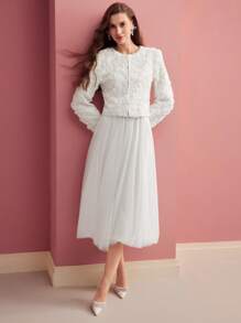 MOTF PREMIUM ROMANTIC 3D FLORAL TEXTURED JACKET,SPRING/SUMMER - White - View 6