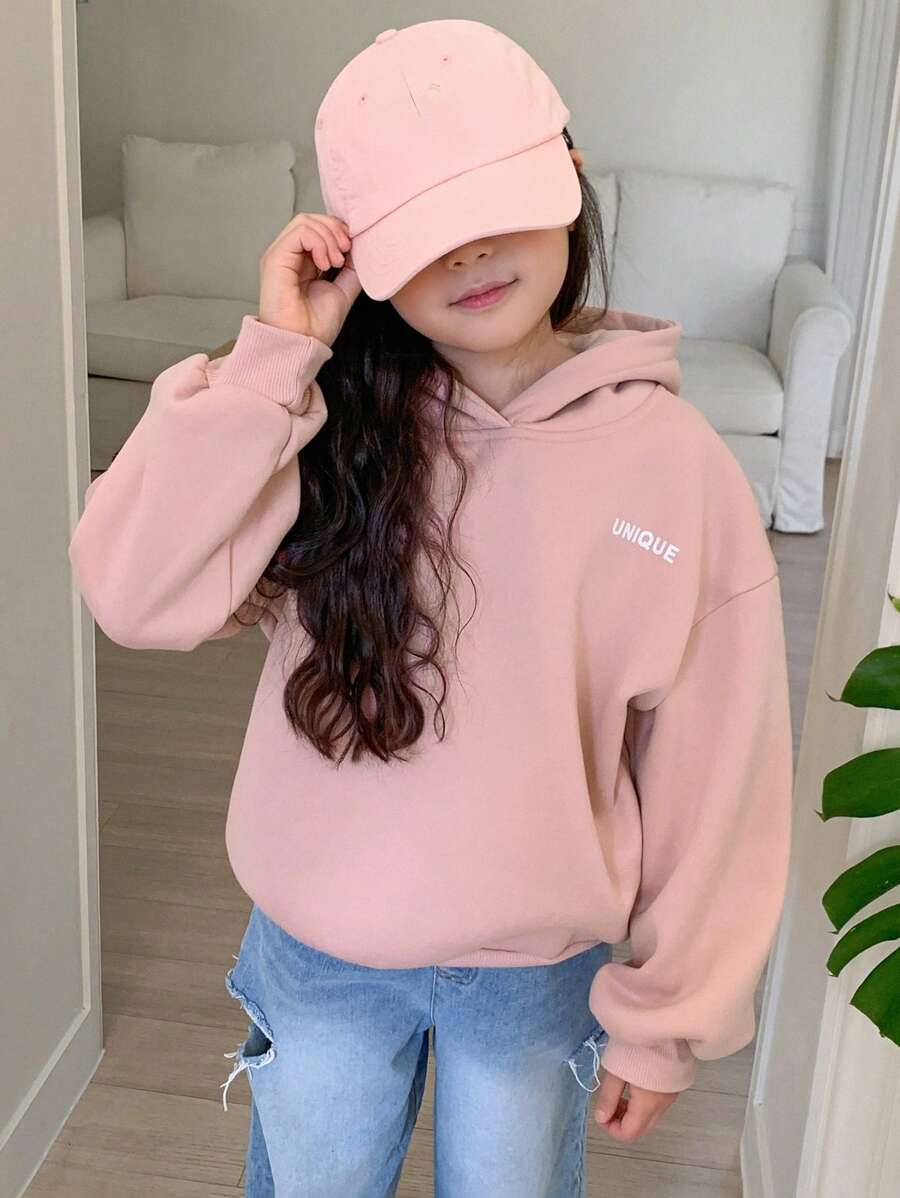 DAZY Tween Girls' Letter Print Hooded Pink Hoodie Sweatshirt, Fall,Back To School Clothes - Pink - View 1