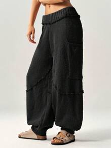 Bohemela Pantalones sueltos de cintura alta con cordón para mujer, pantalones de punto para vacaciones