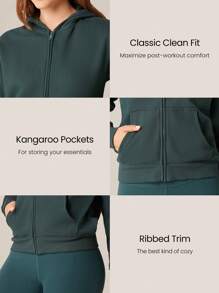 GLOWMODE Áo hoodie dài tay có khóa kéo cơ bản Everyday Fleece - tầm gửi - Xem 3