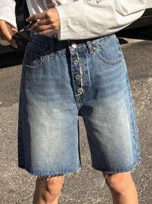 DAZY Women's Frayed Hem Button Design Denim Shorts Jorts - Medium Wash - View 6