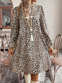 EMERY ROSE Vrouwen Luipaard Print Casual Lange Mouw Jurk, Voor Dagelijks Gebruik