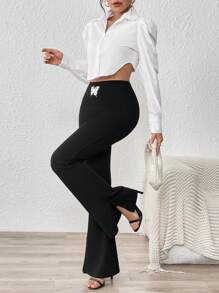 Calvaya Slim-Fit Flared Leg Casual Solid Color Pants, Minimalist Fashion For Daily Wear