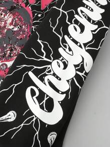ROMWE MEN Street Life Sudadera suelta con capucha con estampado de letras y labios para hombres, otoño/invierno