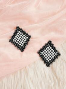 1 Pair Rhinestone Embellished Reusable Nipple Cover Stickers - Black and White - View 1