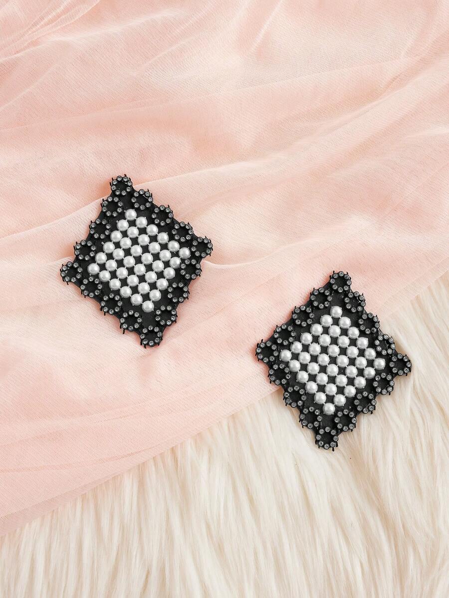 1 Pair Rhinestone Embellished Reusable Nipple Cover Stickers - Black and White - View 1