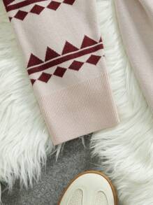 Mulvari Women Geometric Pattern Tie Neck Long Sleeve Casual Knitted Sweater Dress, Autumn/Winter