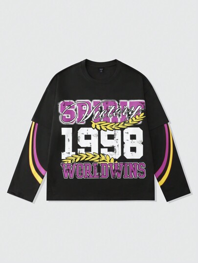 Street Life Camiseta holgada de 2 en 1 con estampado para hombres