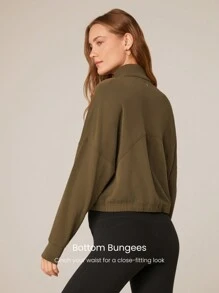 GLOWMODE Modal Soft Lapel High Collar Elastic Hem Long Sleeve Jacket With Side Pockets Daily Casual - Army Green - View 2