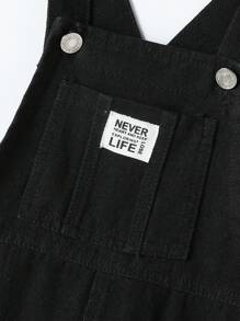 Young Boy Daily Casual All-Match Cute Simple Logo Relaxed Comfortable Side Pocket Black Denim Bib Overall Jeans - Black - View 6