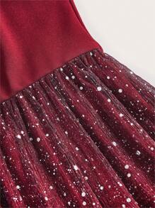 SHEIN Clasi Vestido de malla transparente de longitud hasta la rodilla, de manga larga con brillo en color burdeos, adecuado para fiestas, reuniones y uso diario. Ropa para Navidad, atuendo para Acción de Gracias, vestido de Navidad, vestido de Nochevieja para mujer - Burdeos - Ver 8