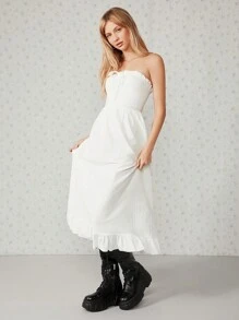 SHEIN EZwear Robe tube avec volant ourlet de couleur unie élégante - Blanc - Voir 3