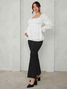 MaterniChic 情人节露肩衬衫，秋季孕妇衬衫 - 白色 - 查看 4