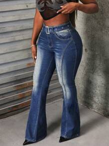 SHEIN Slayr Jeans ajustados y acampanados estilo vintage y desgastado para mujer