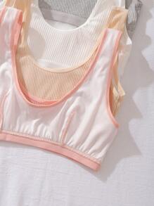 4pcs Cotton Comfortable Ribbed, Striped, Embroidered, Floral Print Camisoles For Big Girls - Multicolor - View 4