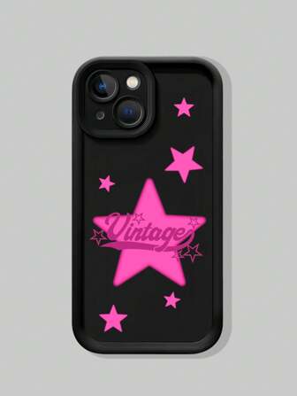 Grunge Punk 1pc Vintage Star Pattern Black Phone Case, Compatible With Apple IPhone 13, 14, 15, 16 Series