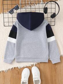 SHEIN 男童休闲撞色拼接连帽套头衫，半拉链长袖针织卫衣，黑白配色，适合上学、花园、海滩、生日等场合，四季皆宜，尤其适合秋冬季节。 - 藏蓝色 - 查看 2