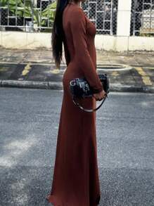 INAWLY Sexy Long Dress, Solid Color, Long Sleeve, Minimalist, Casual Everyday Wear