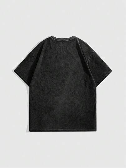 ROMWE Grunge Punk Plus Size Women's Mysterious Star, Moon & Butterfly Print Washed Plus Size T-Shirt