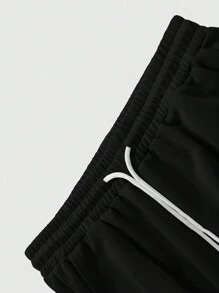 Manfinity Homme Men's Solid Color Crewneck Long Sleeve Sweatshirt And Drawstring Waist Cargo Pants Casual 2 Pieces Set, Autumn/Winter, Men Sweatsuit Set, Men 2 Pieces Set Black, Cargo Pants