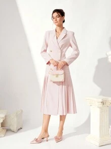 CUCCOO CHICEST Pointed-Toe Square Block Heel Faux Silk Rhinestone Butterfly Decor Easy Slip-On Comfortable Summer Everyday & Formal Women High Heels For Christmas And New Year Holiday Vibe Fall And Winter - Pink - View 5