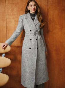 MOTF PREMIUM DOUBLE BREASTED LAPEL COLLAR COAT - Black and White - View 6