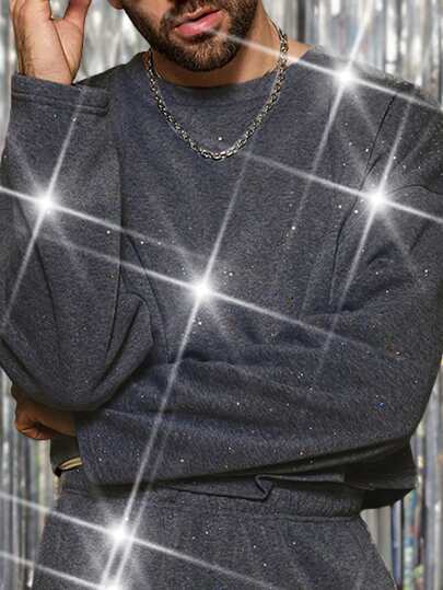 Manfinity VCAY 2Pcs Men's Knit Casual Elastic Waist Loose Long Sleeve Sweatshirt And Straight Leg Pants Set