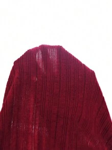 SHEIN Essnce Women Outfit Sets Black Velvet Sweatshirt Hooded Long-Sleeved Warm Tight Leggings Women's Casual Striped Hooded Top Leggings Winter - Burgundy - View 7