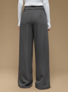 Forever 21 Women Casual Solid Color Fold Pleated Wide Leg Loose Pants - Grey - View 2