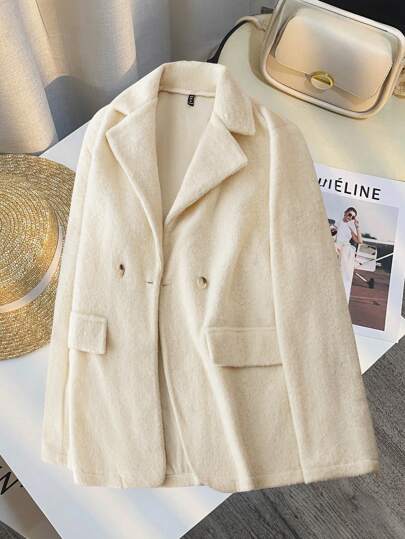 SHEIN Unity Blazer casual de manga larga con bolsillo, con botones delanteros y cálido y esponjoso para tallas grandes