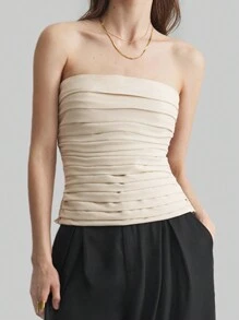 Ontre 2025 New Elegant Pleated Bandeau Top In Apricot Color For Women, Spring/Summer
