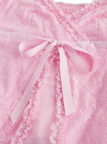 ROMWE Kawaii Plus Size Cute Sweet Lace Babydoll Cami Top For Summer - Pink - View 3